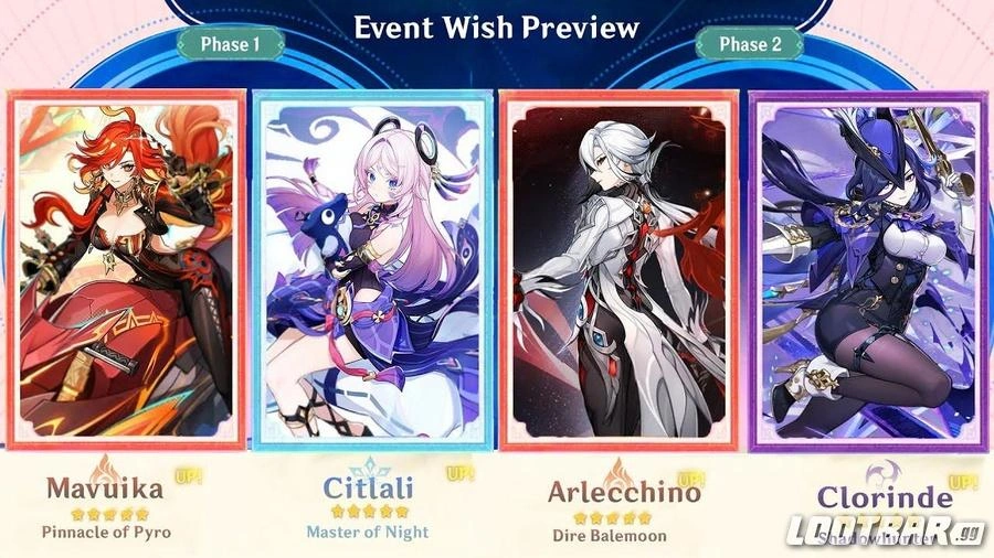 5.3 BANNER ARLECCHINO CLORINDE MAVUIKA CITLALI genshin personnages