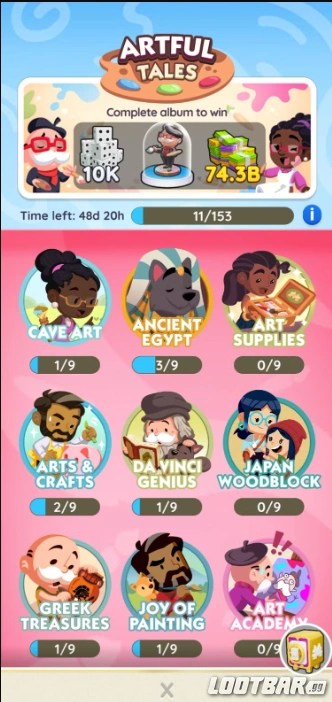 Monopoly Go First Nine Albums in Artful Tales