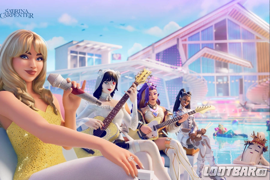 Sabrina Carpenter’s Fortnite skin chilling by the pool.