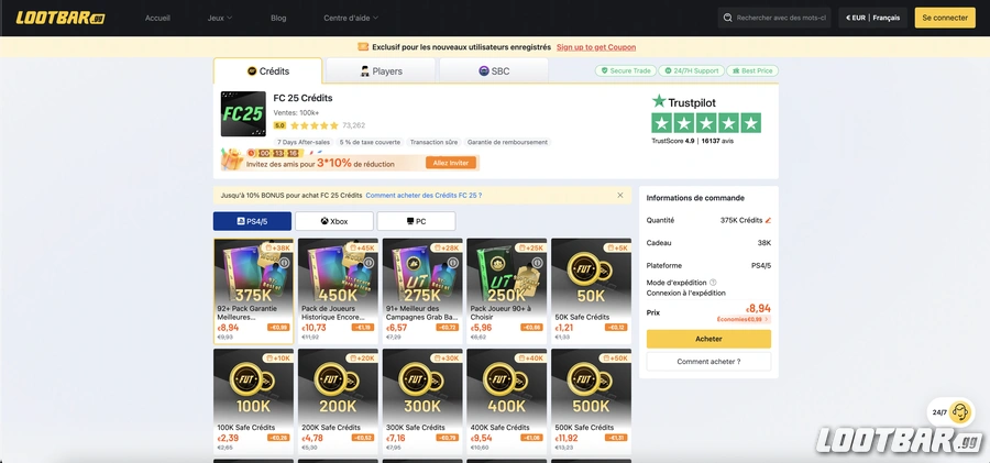 acheter des crédits FC 25 sur LootBar.gg