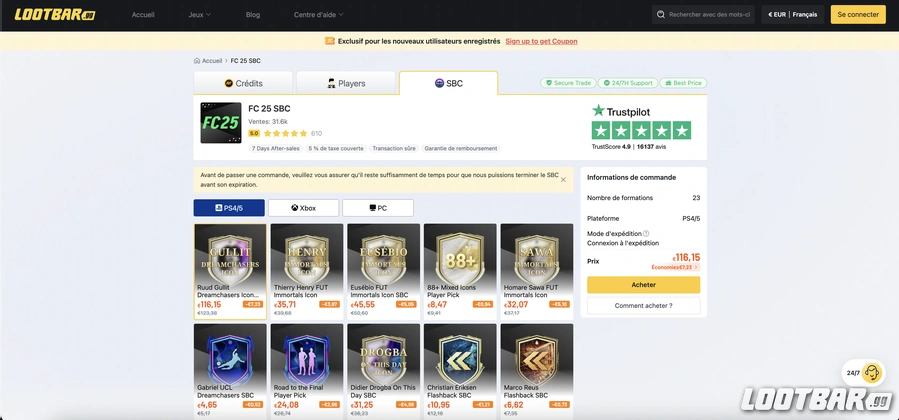 acheter des SBC FC 25 sur LootBar.gg