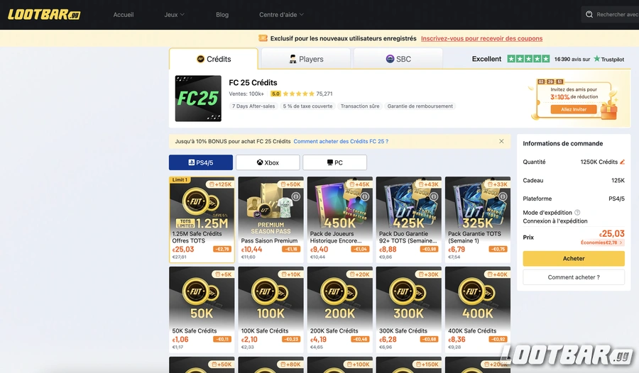 acheter des crédits FC 25 sur LootBar.gg