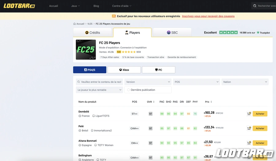 acheter des joueurs FC 25 sur LootBar.gg