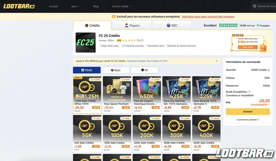 acheter des crédits FC 25 sur LootBar.gg
