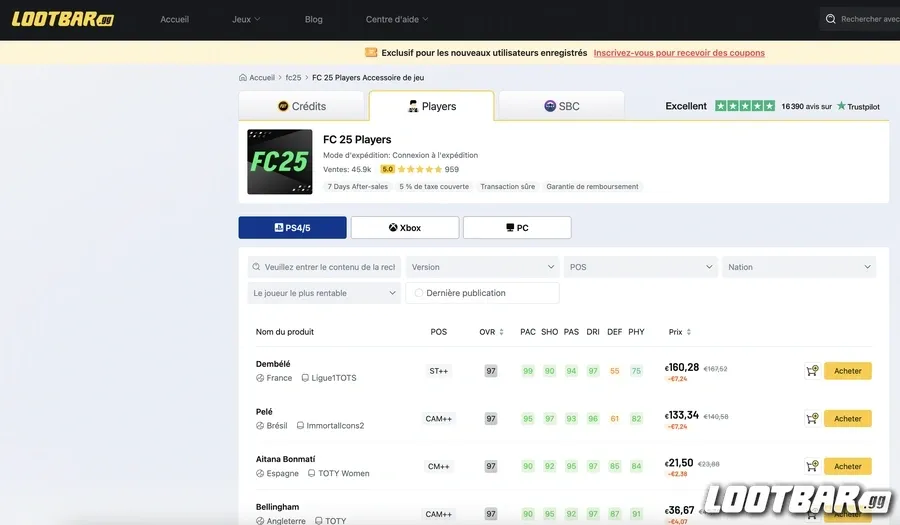 acheter des joueurs FC 25 sur LootBar.gg