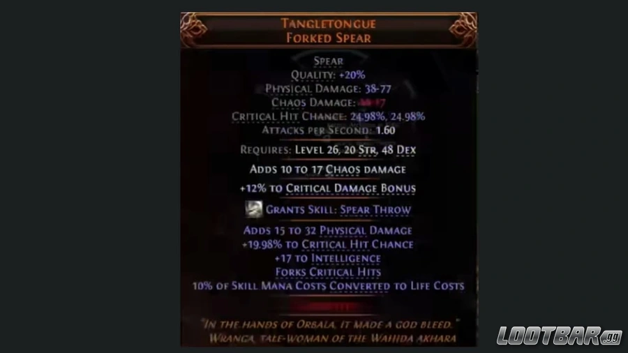 The Tangletongue Forked Spear in PoE 2.