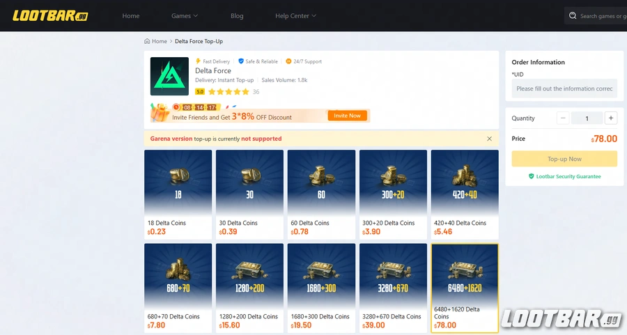 Third-Party Platforms lootbar top up delta force 