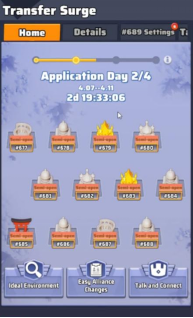 Zone selection screen during Transfer Surge, showing application progress, region IDs, and open status for migration.