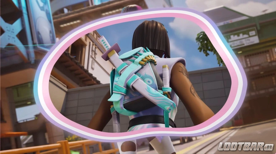The Opaline Scabbard Back Bling in Fortnite.