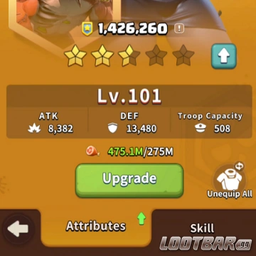 Food required to upgrade a high level S Rank hero in Dark War Survival