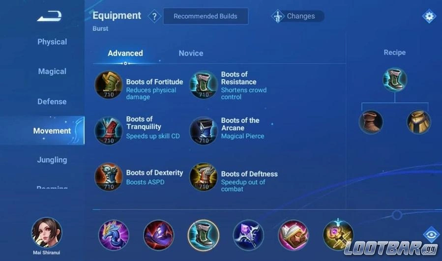 Honor of Kings Mai Shiranui Equipment