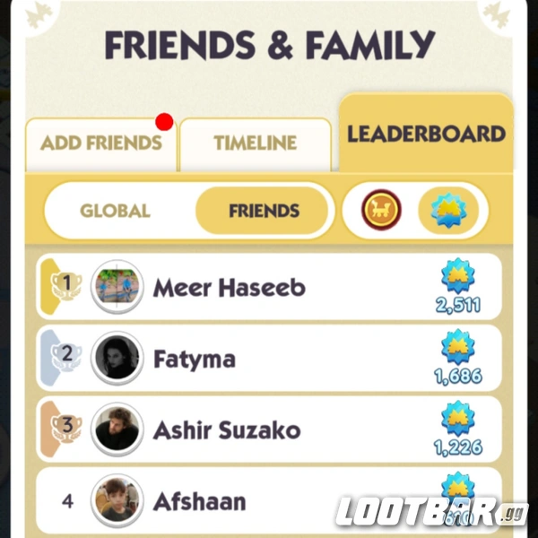 A screenshot from Monopoly Go displaying the in-game friend activity feed, showcasing friends' recent milestones and progress within the game, highlighting social interaction.