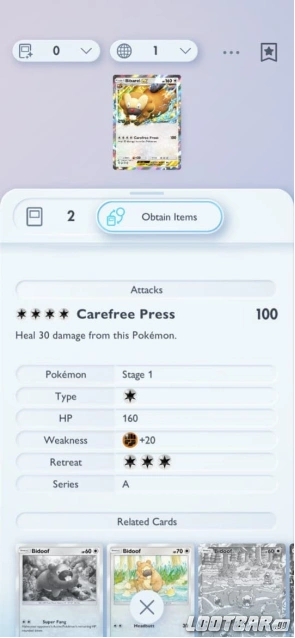 Bibarel ex’s stats in Pokémon TCG Pocket.