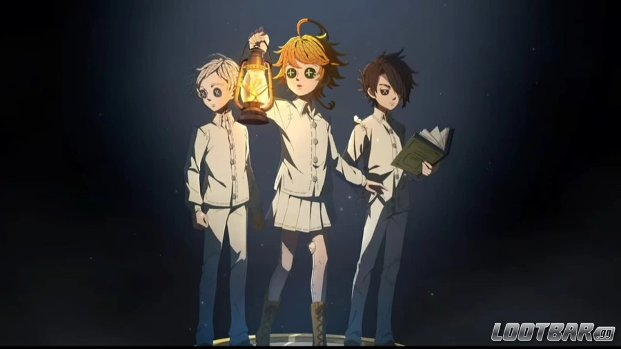 Emma, Norman, and Ray in the Identity V x The Promised Neverland crossover.