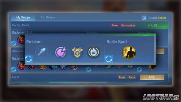 MLBB Zetian Best Emblems and Battle Spell