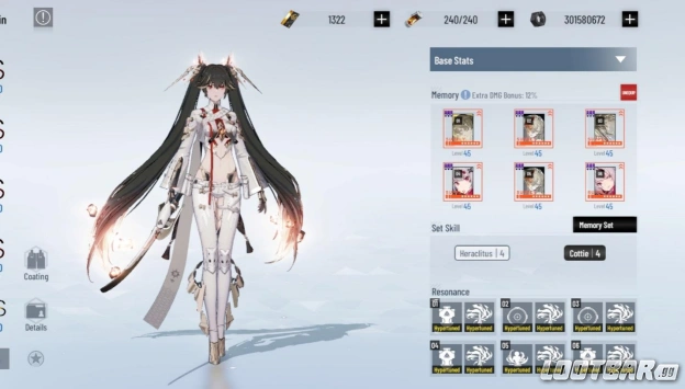 Alt text: Lucia: Pyroath memory build: 4Heraclitus, 4Cottie