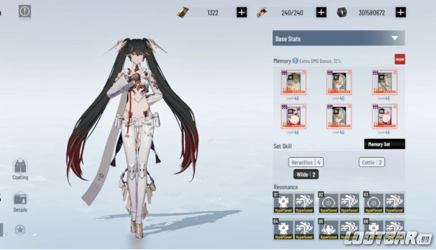 Alt text: Lucia: Pyroath memory build: 4Heraclitus, 2Cottie, 2Wilde